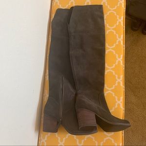 NWOT Hinge Grey Suede OTK boots